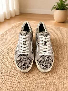 Madewell Sidewalk Low Top Sneakers Spot Dot Calf Hair Cheetah Print Size 10